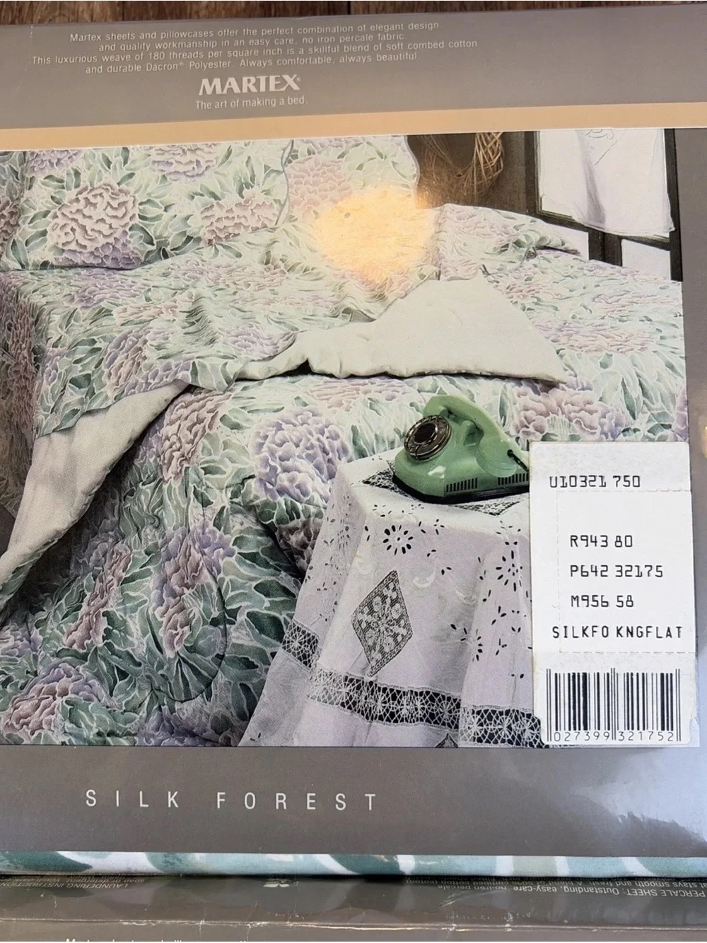 Vintage Martex Silk Forest Floral KING Sheet Set Flat & Fitted New Old Stock